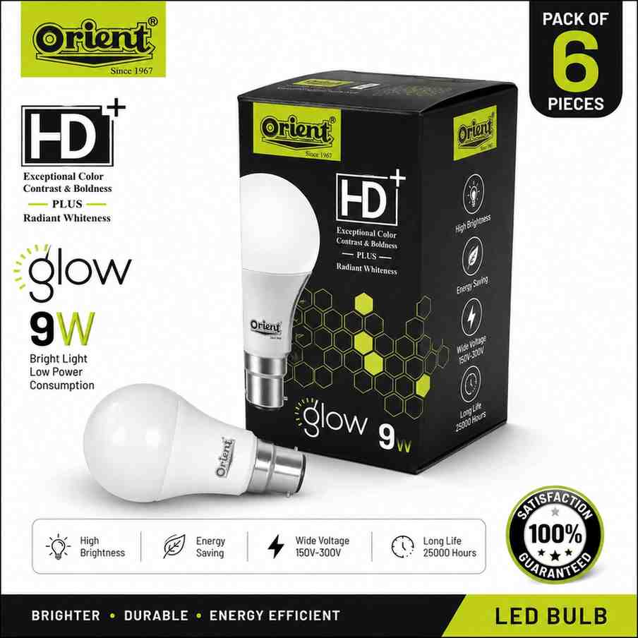 Orient HD+ 9W LED Bulb B22 Base | Energy Saving, Bright White Light, Long Life LED Bulb (PACK OF 6)